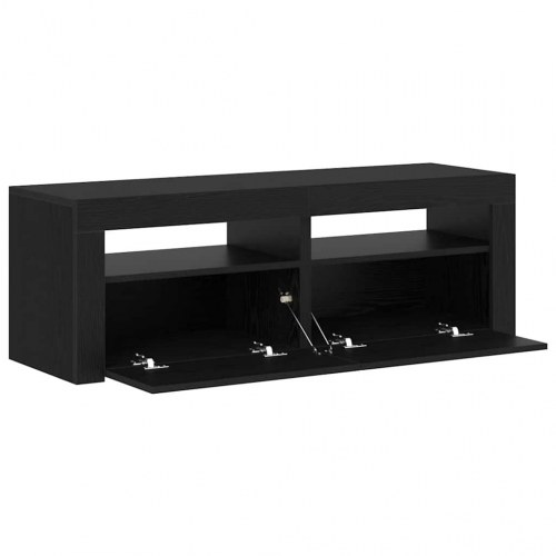 TV-bord med LED-lys 120 x 35 x 40 cm - sort egetræ