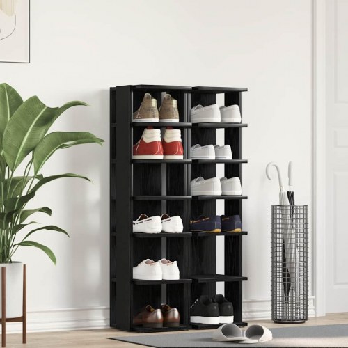 Skoskabe 2 stk. - 25 × 27 × 102 cm, konstrueret træ, sort eg