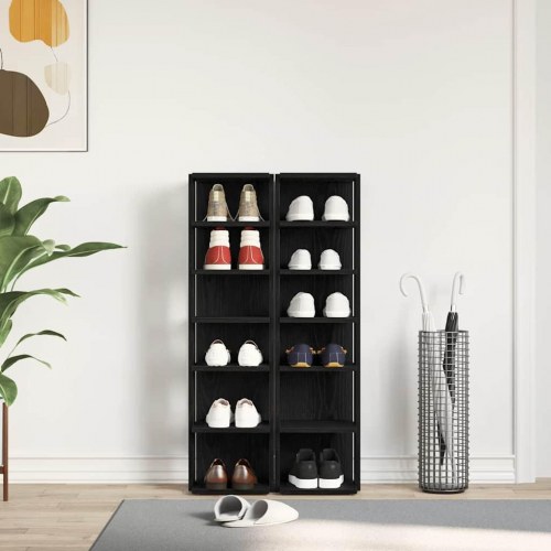 Skoskabe 2 stk. - 25 × 27 × 102 cm, konstrueret træ, sort eg