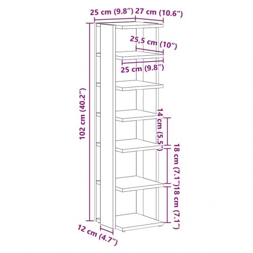 Skoskabe 2 stk. - 25 × 27 × 102 cm, konstrueret træ, sort eg