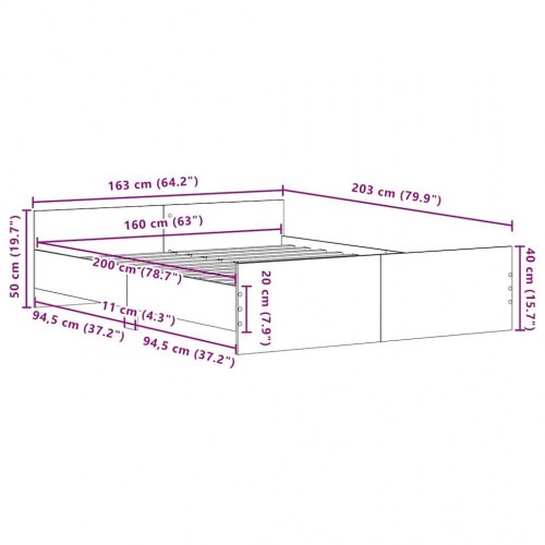 Sengestel uden madras 160×200 cm - konstrueret træ, sort eg