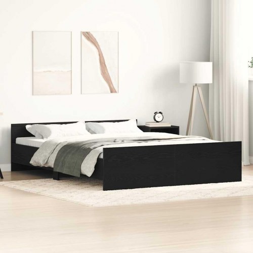 Sengestel 150x200 cm i konstrueret træ - sort eg