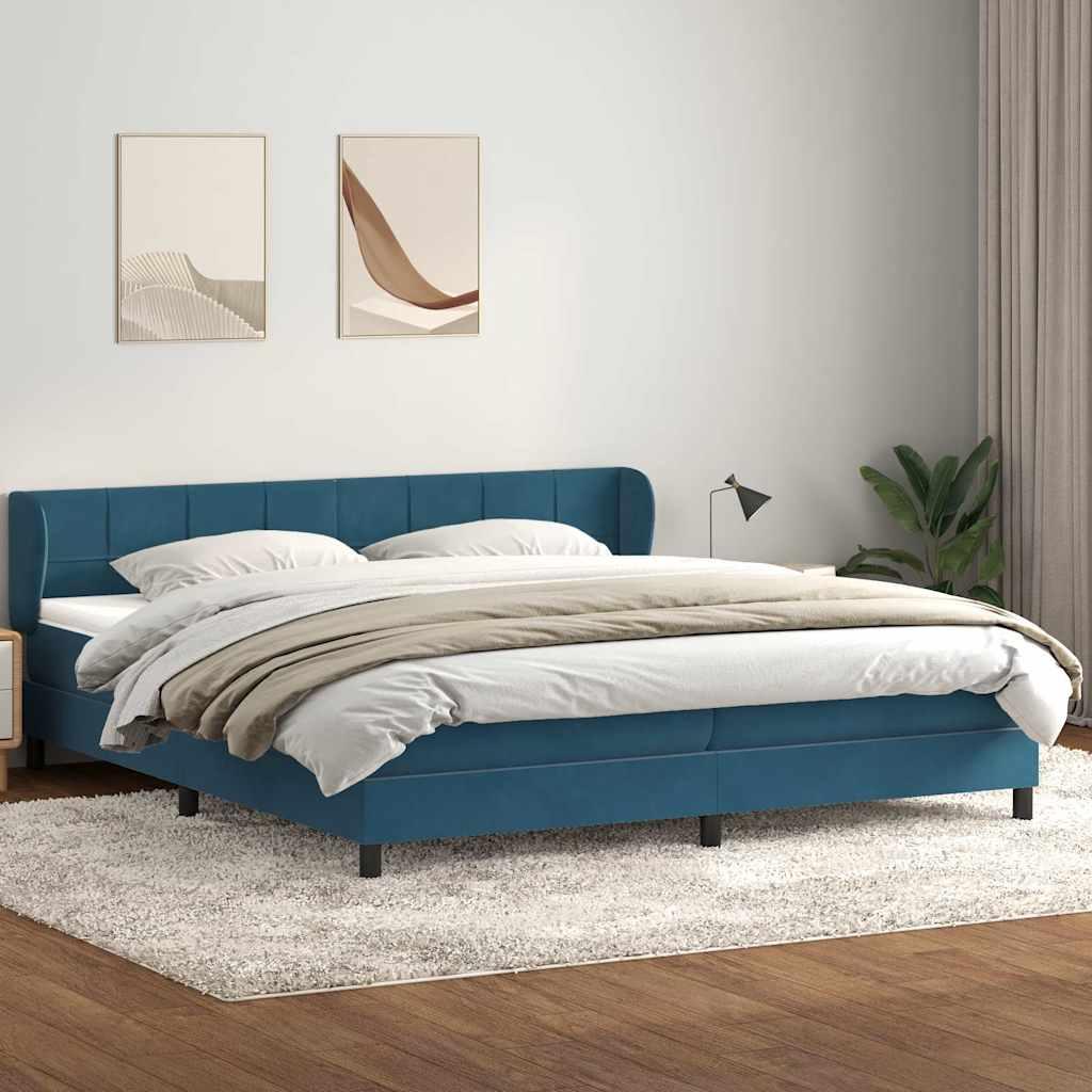 Kontinentalseng med madrasser 180x220 cm fløjl mørkeblå