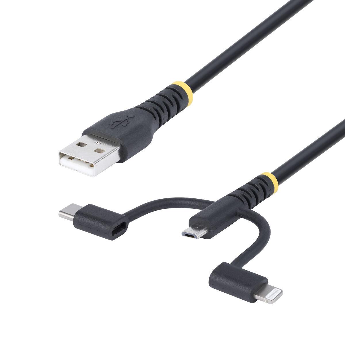 USB-kabel Startech 3-i-1 Lightning/Micro USB/USB-C - 1 m, sort