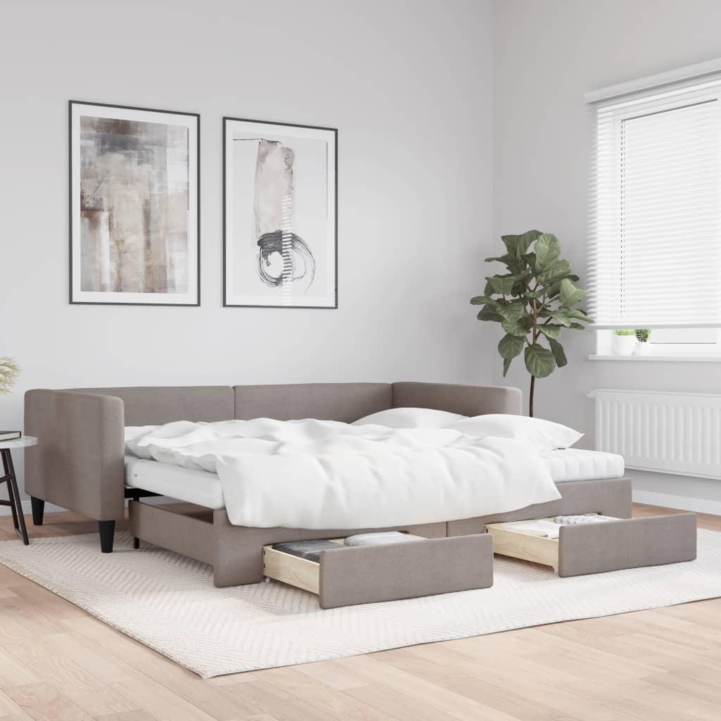 Daybed Med Udtræk Og Skuffer 100x200 Cm Stof Gråbrun