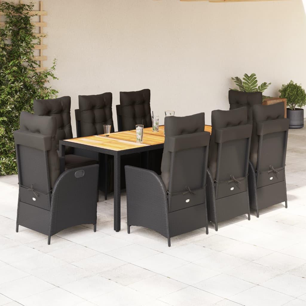 Spisebordssæt Til Haven 7 Dele Med Hynder Polyrattan Sort - 8 / Sort / 190 cm bordlængde