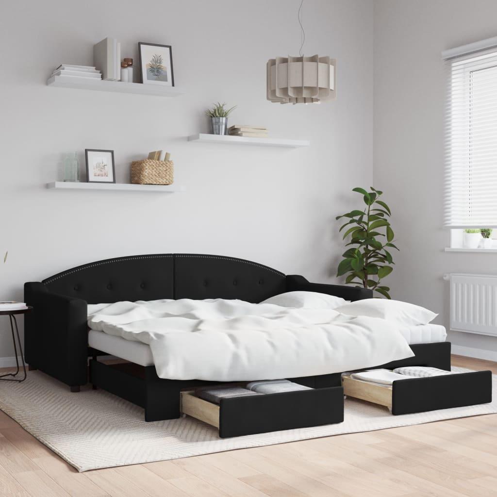 Daybed Stof Sort - med udtræk og skuffe / 90 x 190 cm