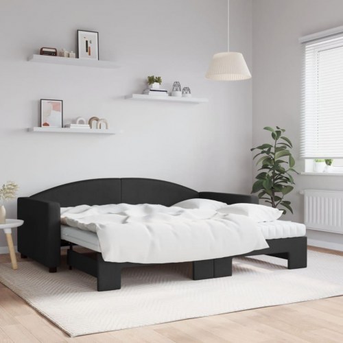 Daybed med udtræk og madrasser 90x190 cm - stof, sort