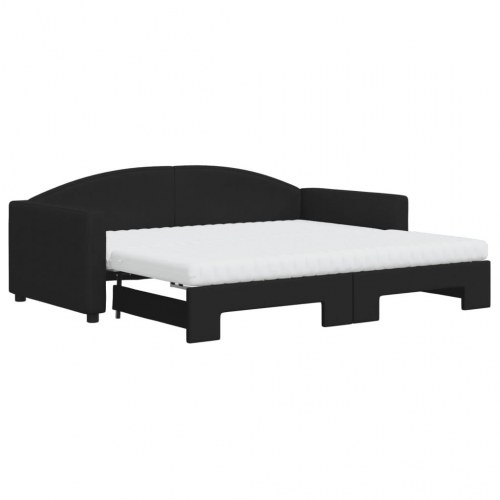 Daybed med udtræk og madrasser 90x190 cm - stof, sort