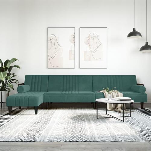 Sovesofa med chaiselong 260x140x70 cm velour mørkegrøn