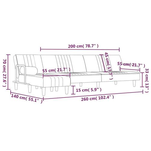 Sovesofa med chaiselong 260x140x70 cm velour mørkegrøn