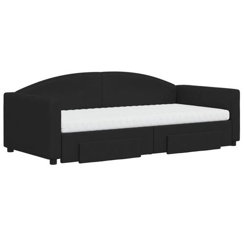 Daybed med udtræk og skuffer 90x190 cm stof sort