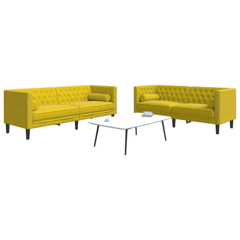 2-personers Chesterfield-sofasæt med puder fløjl gul