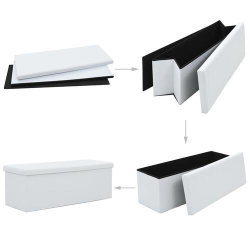 Foldbar opbevaringsbænk kunstlæder 110 x 38 x 38 cm hvid