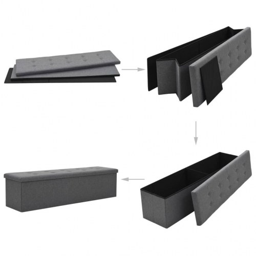 Foldbar opbevaringsbænk imiteret linned 150 x 38 x 38 cm mørkegrå