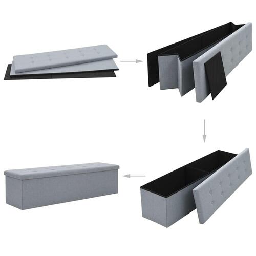Foldbar opbevaringsbænk imiteret linned 150 x 38 x 38 cm lysegrå