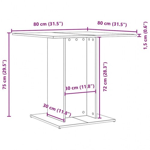 Spisebord 80 × 80 × 75 cm i konstrueret træ - sort egetræsfarve