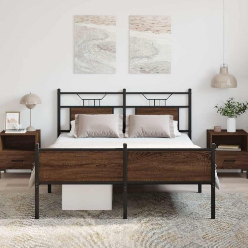 Sengeramme 140 x 190 cm med hovedgærde - brunt egetræ