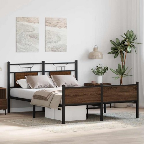 Sengeramme 140 x 190 cm med hovedgærde - brunt egetræ