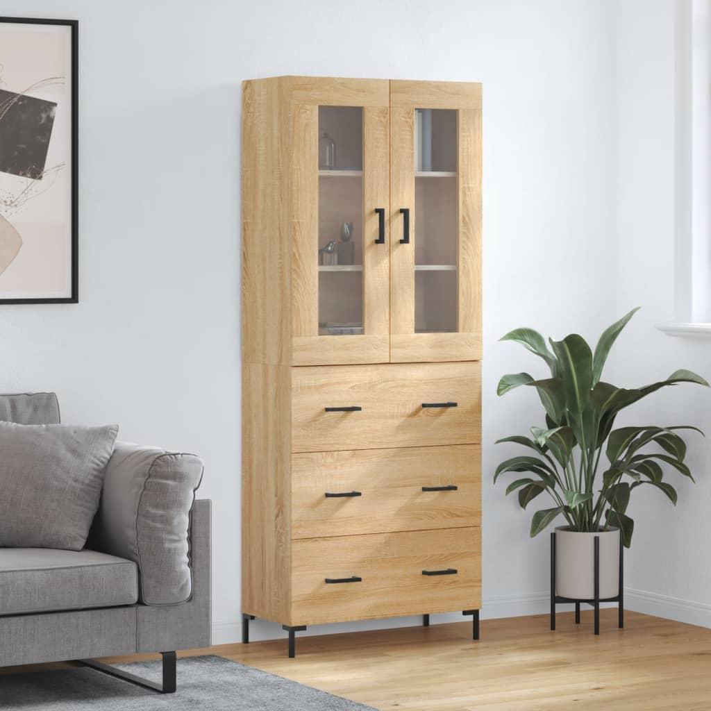 Højskab 69,5X34X180 Cm Konstrueret Træ - Sonoma-eg / 3 skuffer