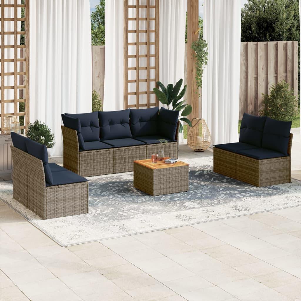 Sofasæt Til Haven 8 Dele Med Hynder Polyrattan - 2x hjørnedel 5x midterdel bord
