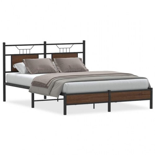Sengeramme 150 x 200 cm med gavl uden madras - brun egetræ