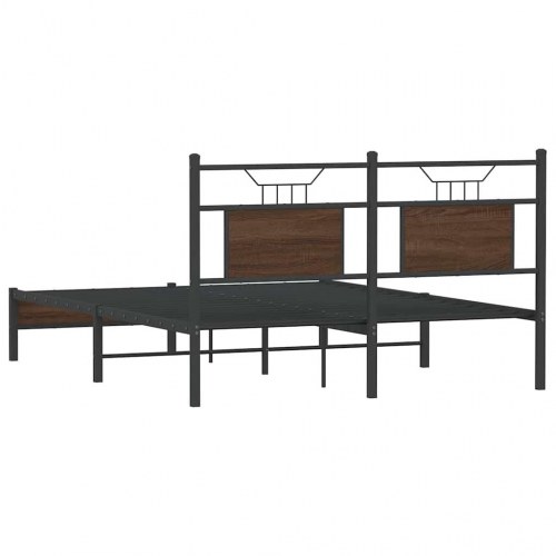 Sengeramme 150 x 200 cm med gavl uden madras - brun egetræ