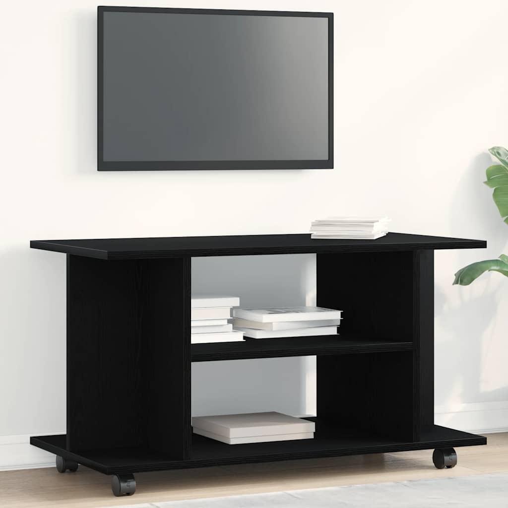 Tv-bord med hjul 80×40×45 cm - konstrueret træ, sort-eg