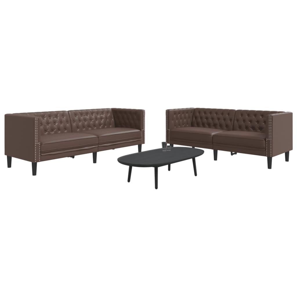 2-personers Chesterfield-sofasæt kunstlæder brun