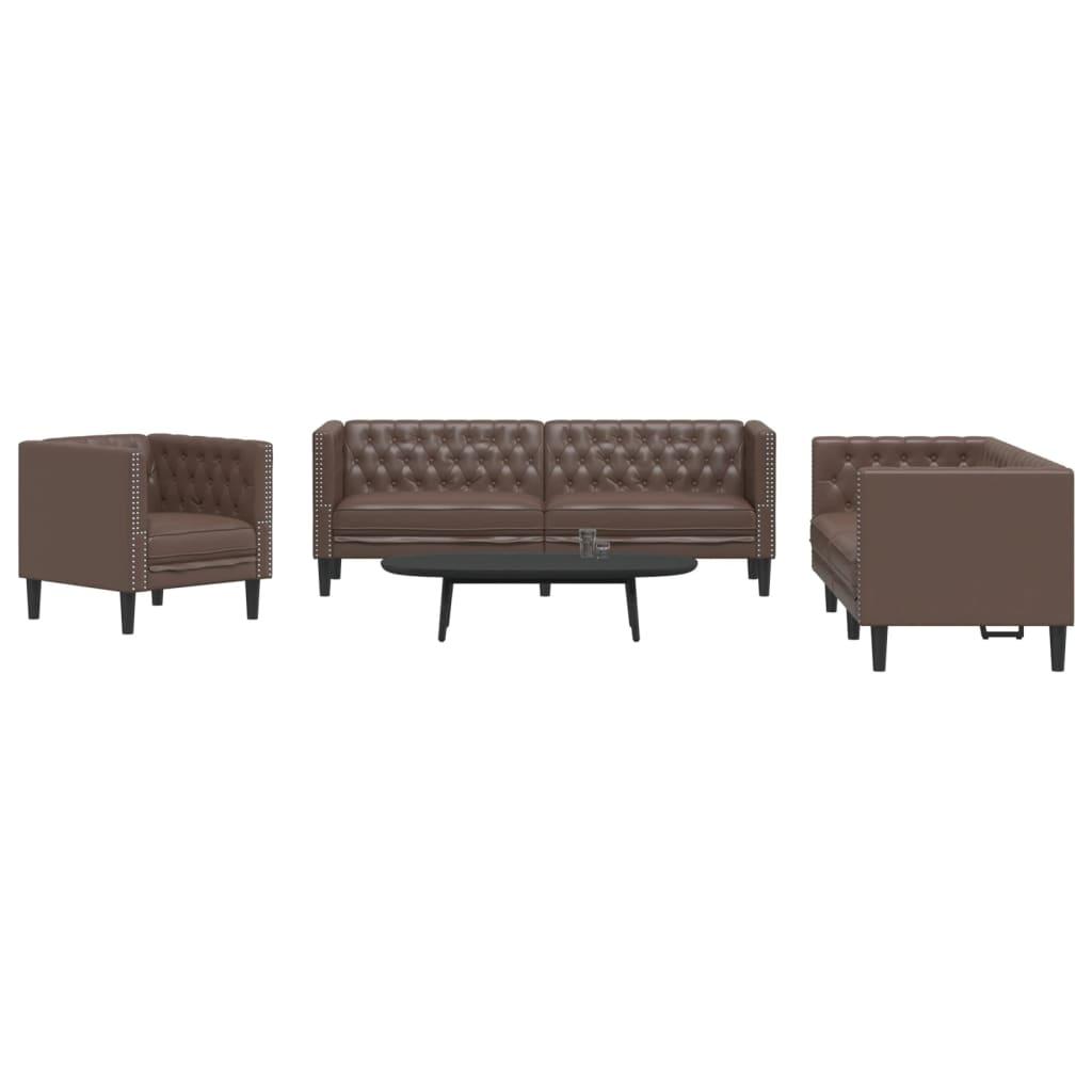 3-personers Chesterfield-sofasæt kunstlæder brun