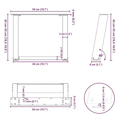Sofabordben U-formet 2 stk. naturstål 50x(42-43) cm stål