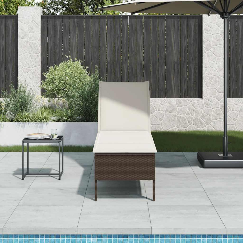 Liggestol med hynde 55x200x44 cm polyrattan brun