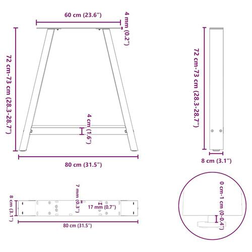 Sofabordben A-formet 2 stk 80x(72-73) cm stål
