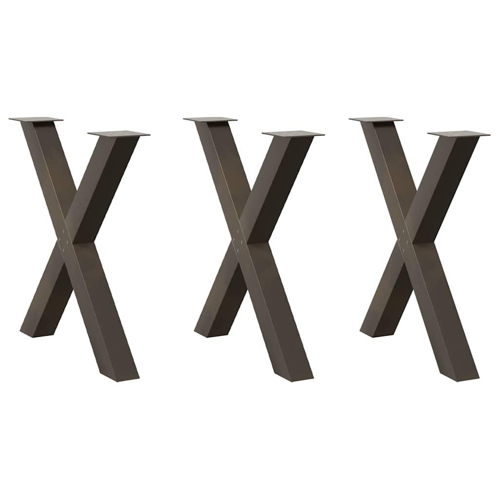 Spisebordsben X-formet 3 stk. naturstål 80x(72-73) cm stål