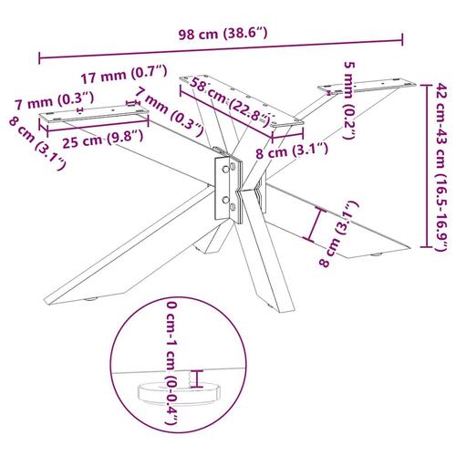 Sofabordben edderkopform naturstål 98x58x(42-43) cm stål