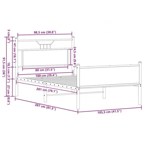 Sengeramme 100 x 200 cm med lamelbund - brunt egetræ