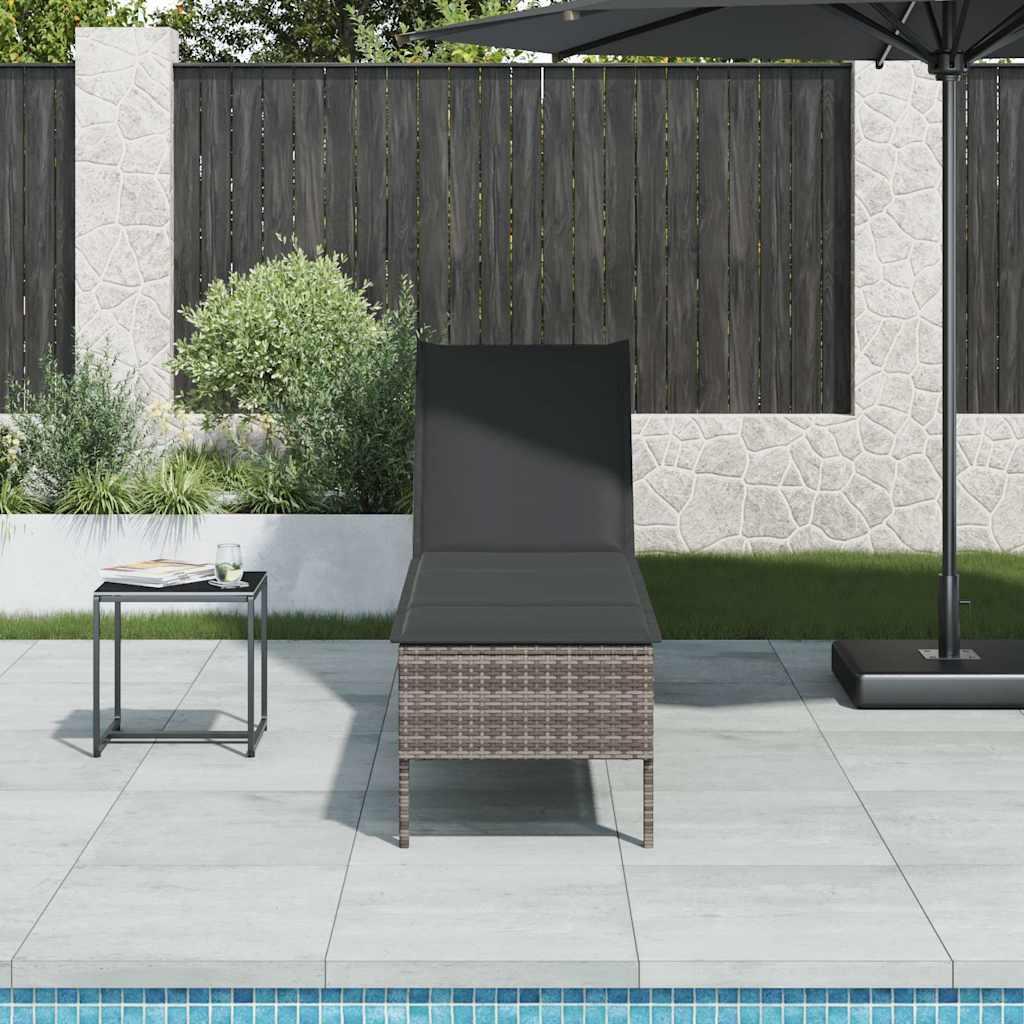 Liggestol med hynde 55x200x44 cm polyrattan grå