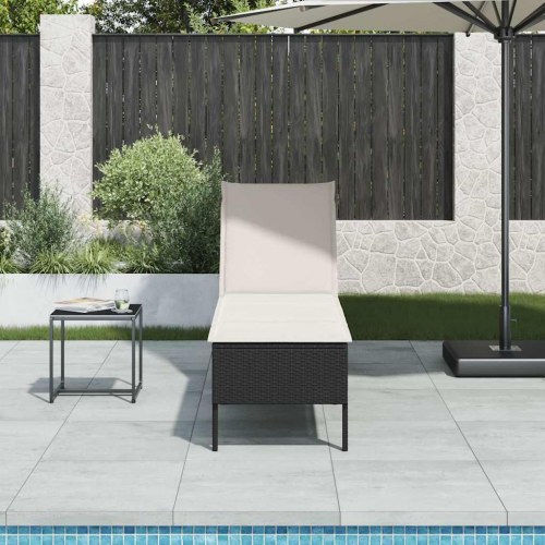 Liggestol med hynde i polyrattan - sort, 55 × 200 × 44 cm