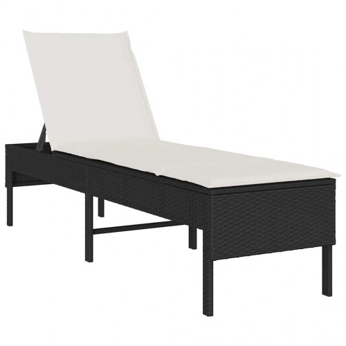 Liggestol med hynde i polyrattan - sort, 55 × 200 × 44 cm