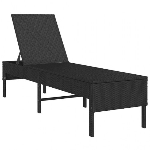 Liggestol med hynde i polyrattan - sort, 55 × 200 × 44 cm