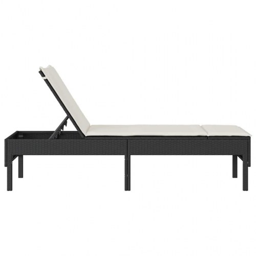 Liggestol med hynde i polyrattan - sort, 55 × 200 × 44 cm