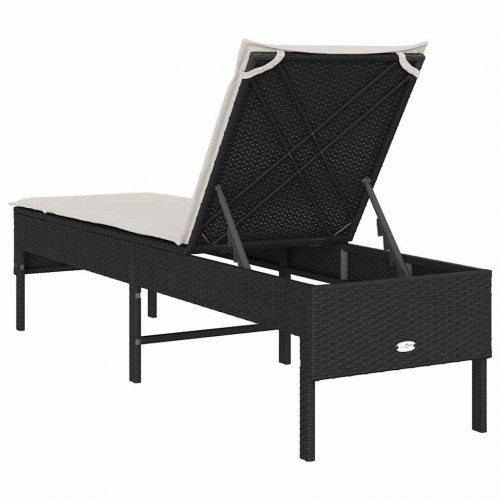 Liggestol med hynde i polyrattan - sort, 55 × 200 × 44 cm