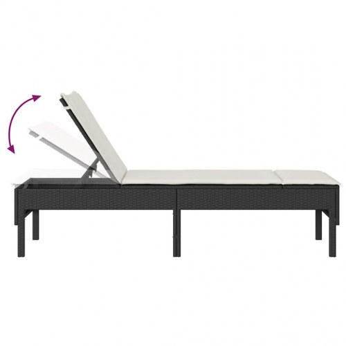 Liggestol med hynde i polyrattan - sort, 55 × 200 × 44 cm