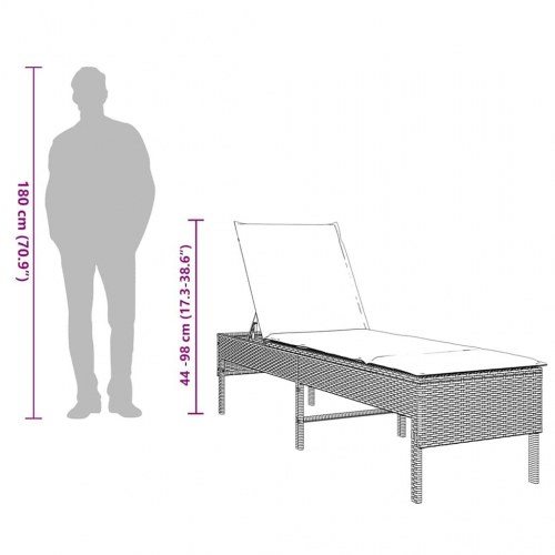 Liggestol med hynde i polyrattan - sort, 55 × 200 × 44 cm
