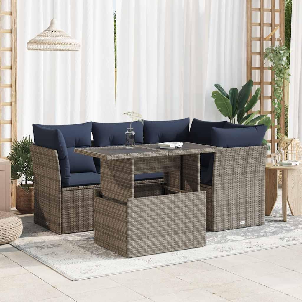 Sofasæt 5 dele med hynder polyrattan akacietræ grå