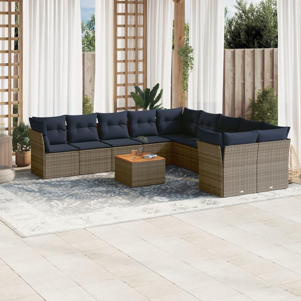 Loungesæt til haven 11 dele med hynder polyrattan grå