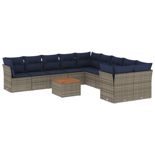 Loungesæt til haven 11 dele med hynder polyrattan grå