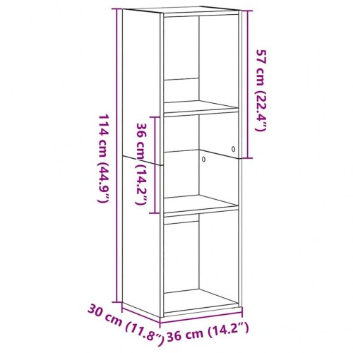 Bogreol 36 × 30 × 114 cm i konstrueret træ - sort eg, 3 hylder