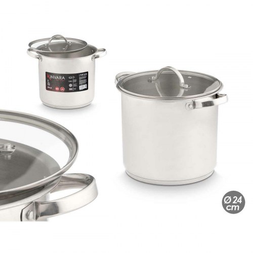 Grydesæt med glaslåg Kinvara sølvfarvet - induktion (4 enheder)