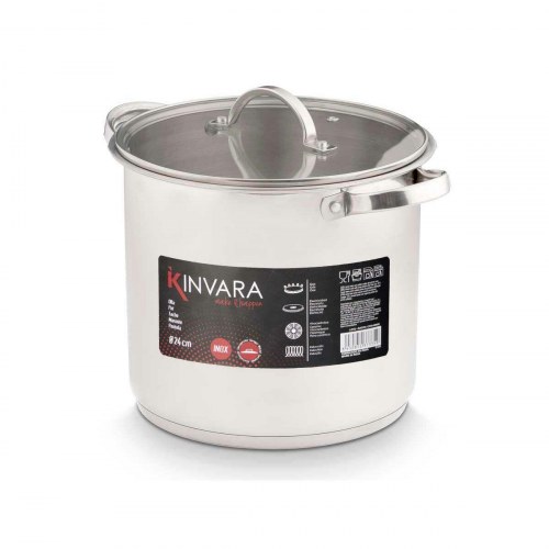 Grydesæt med glaslåg Kinvara sølvfarvet - induktion (4 enheder)